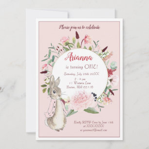 Convites Pink Clássico Peter Rabbit Floral Aniversário