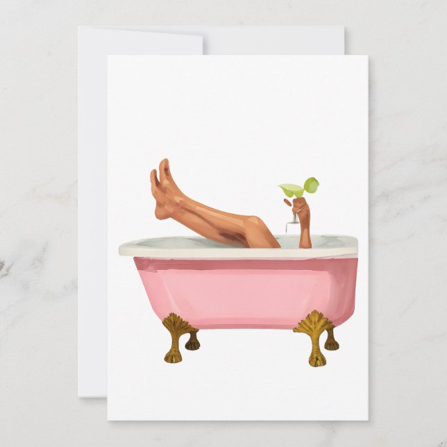Convites Pink Clawfoot Bathtub Art Print – Glam Self Care W (Frente)