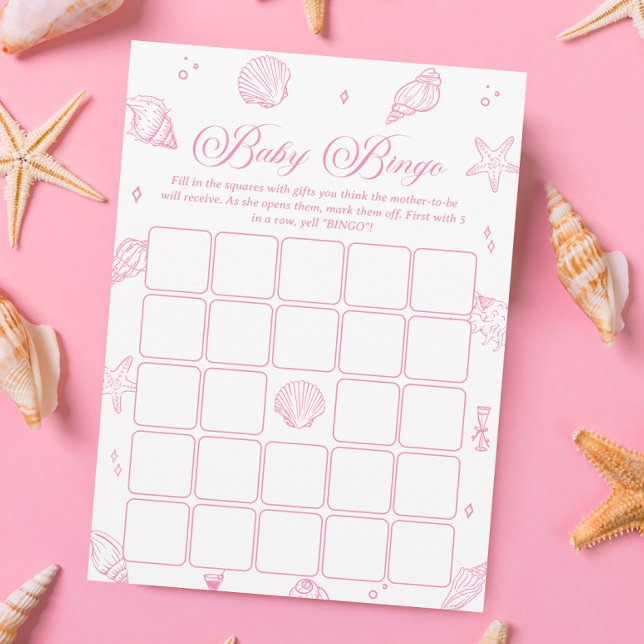 Convites Pink Coastal Beach Baby Shower Bingo Game Card (Criador carregado)