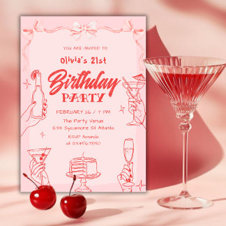 Convites Pink Cocktail Valentine’s Day 21st Birthday Party