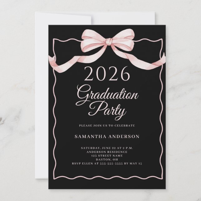 Convites Pink Coquette Bow 2026 Graduation Party (Frente)