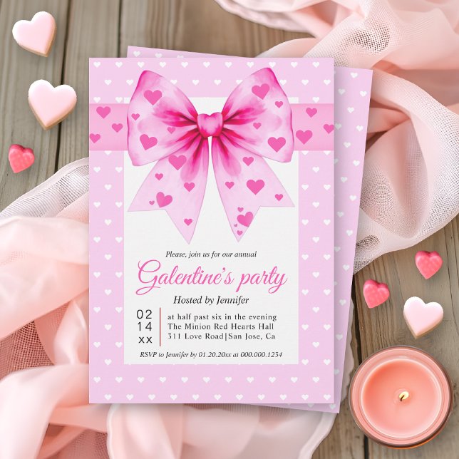 Convites Pink coquette bow and hearts Galentine's Day party (Criador carregado)