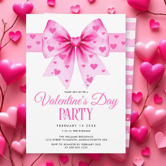 Convites Pink coquette bow and hearts Valentine's Day party