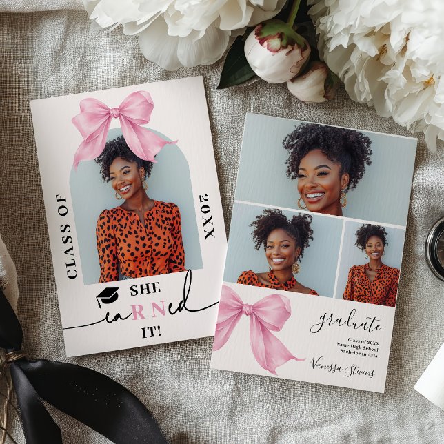Convites Pink Coquette Bow Nurse 4-Photo Graduation (Pink Coquette Bow Nurse 4-Photo Graduation Invitation)