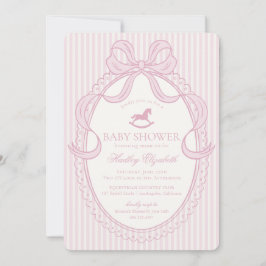 Convites Pink Coquette Bow Rocking Horse Baby Shower