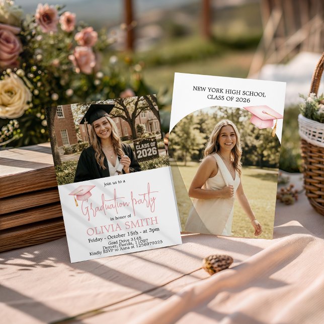 Convites Pink Coquette Graduation Photo Invitation (Criador carregado)