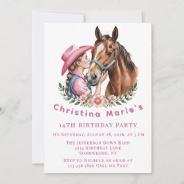Convites Pink Cowgirl Kissing a Horse Birthday Party Gift
