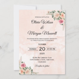Convites Pink Cream Floral Chic Wedding Invitation
