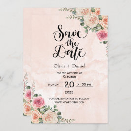 Convites Pink Cream Floral Wedding Save the Date Cards