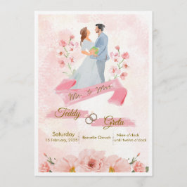 Convites Pink Cream Watercolor Wedding Invitation