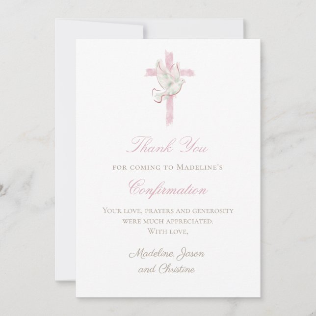 Convites pink cross Holy Spirit thank you card (Frente)