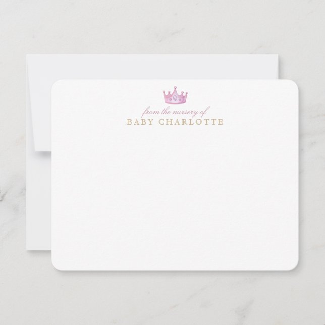 Convites Pink Crown Princess Nursery Note Card (Frente)