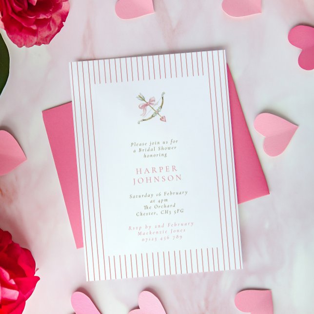 Convites Pink Cupid Arrow & Stripes Valentine Bridal Shower (Criador carregado)