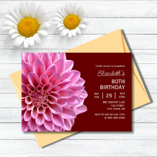 Convites Pink Dahlia Floral Fall Burgundy 80 Aniversário