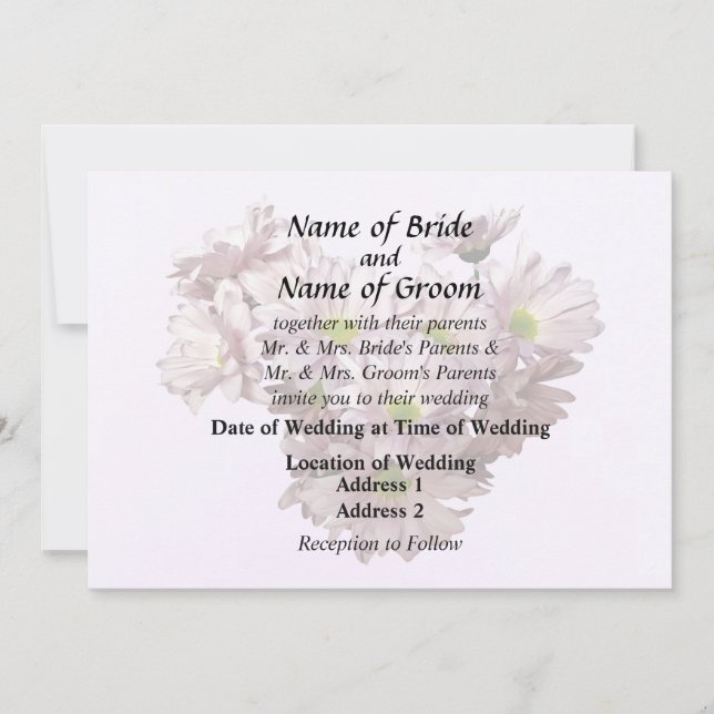 Convites Pink Daisy Mums Heart (Frente)