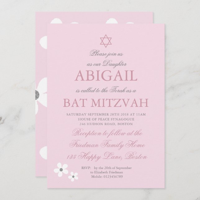 Convites Pink Daisy Silver (Frente/Verso)