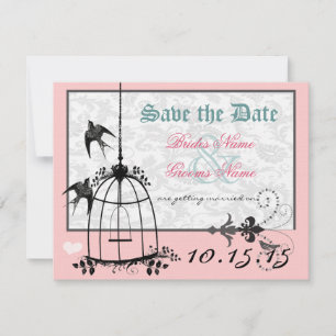 Convites Pink Damask Bird Cage Casamento Salve a Data