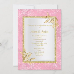 CONVITES PINK DAMASK: CASAMENTO DE CLASSY ELEGANTE DE FOLHA