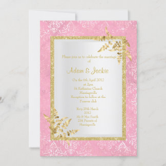 CONVITES PINK DAMASK: CASAMENTO DE CLASSY ELEGANTE DE FOLHA