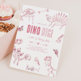 Convites Pink Dino Dig Birthday