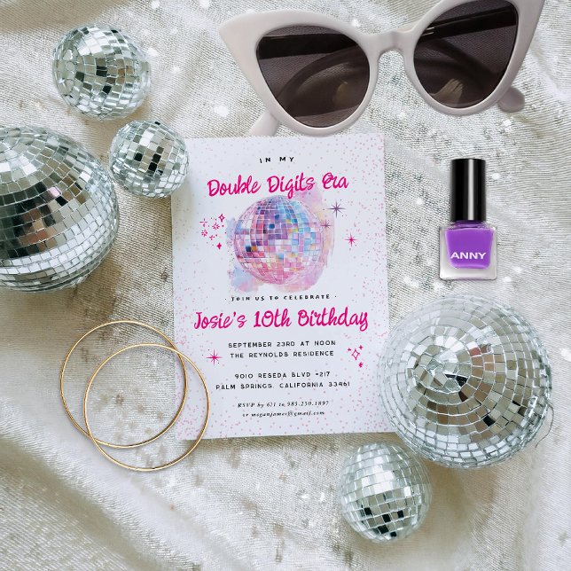 Convites Pink Disco | Double Dígito Aniversário de 10 anos (Criador carregado)