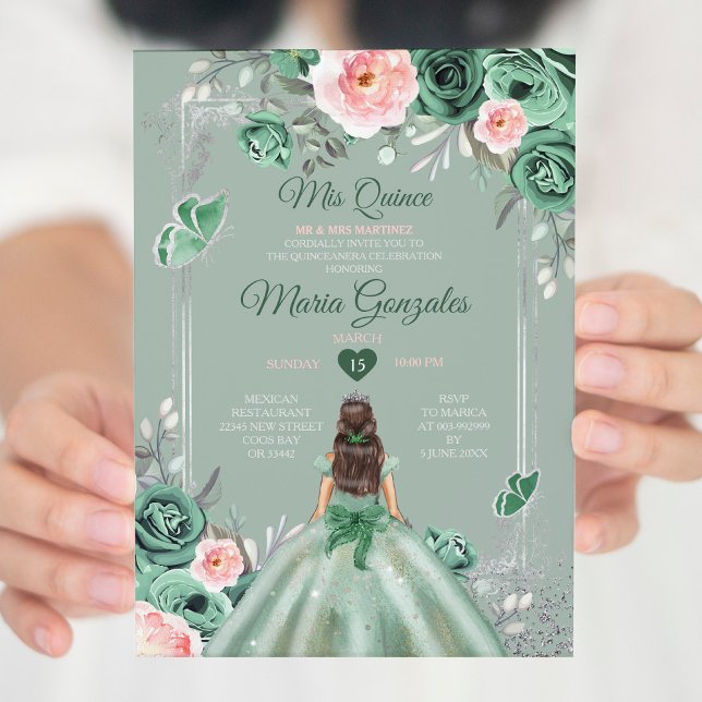 Convites Pink Dusty Green Silver Mis Quince 15 Anos (Criador carregado)