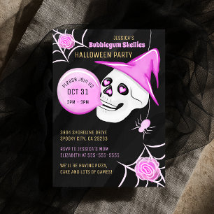 CONVITES PINK E BLACK BUBBLEGUM SKELLIES HALLOWEEN PARTITY