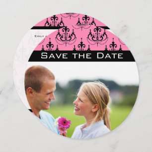 Convites Pink e Black Sua Foto Rosa Pink Chandelier Casamen