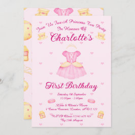 Convites Pink e Dourada Watercolor Princesa Tea Party