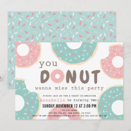 Convites Pink e Mint Verde, Rosquinha Aniversário
