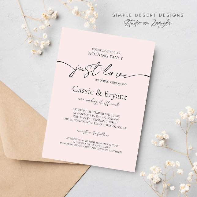Convites Pink e Preto Ama Um Casamento Moderno De Script (Minimal Blush Pink Wedding Invitation with Modern Script and Simple Typography)