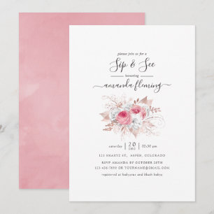 Convites Pink e Rosa Dourado Floral Sip e See
