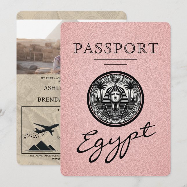 Convites Pink Egypt Passport Wedding Invitation (Frente/Verso)