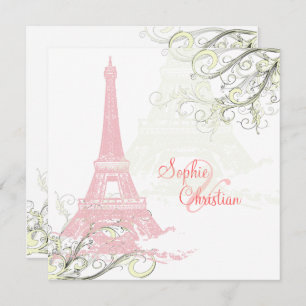 CONVITES PINK EIFFEL TOWER+SWIRLS / LIXE SHIMMER PAPEL