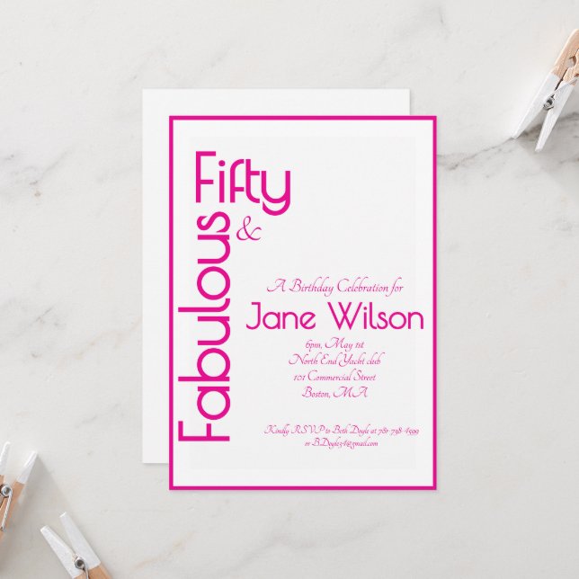 Convites Pink Elegant 50th Birthday Invitation (Frente/Verso In Situ)