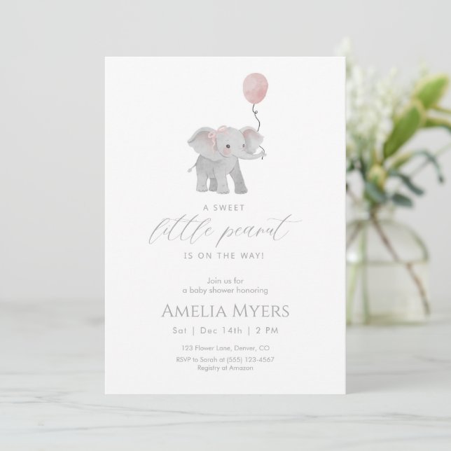 Convites Pink Elephant Baby Shower Invitation (Em pé/Frente)
