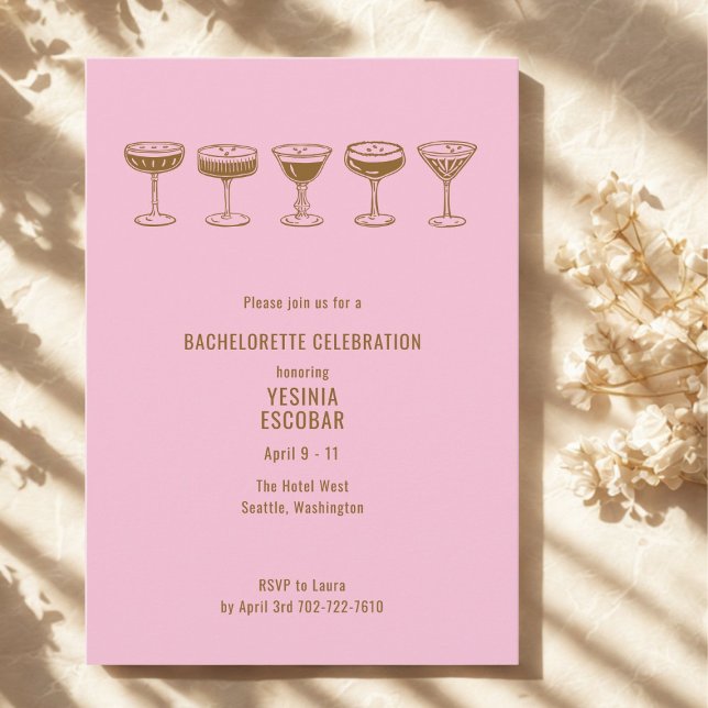 Convites Pink Espresso Martini Bachelorette w/QR Code  (Criador carregado)