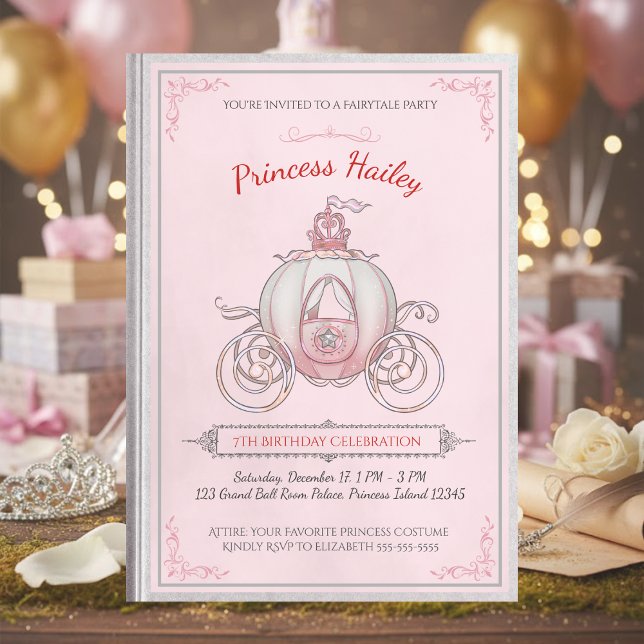 Convites Pink Fairytale Princess Storybook Birthday Party (Host a party fit for royalty with an enchanting "Once Upon a Time" storybook invitation)