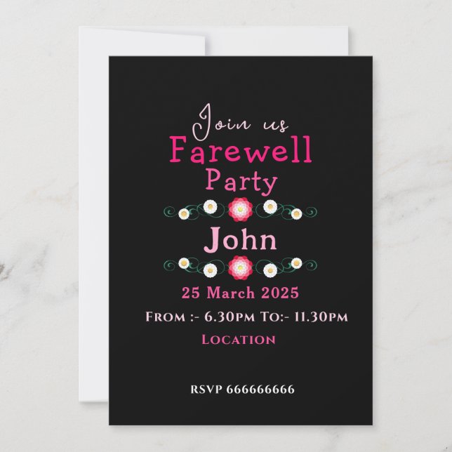 Convites Pink Farewell (Frente)