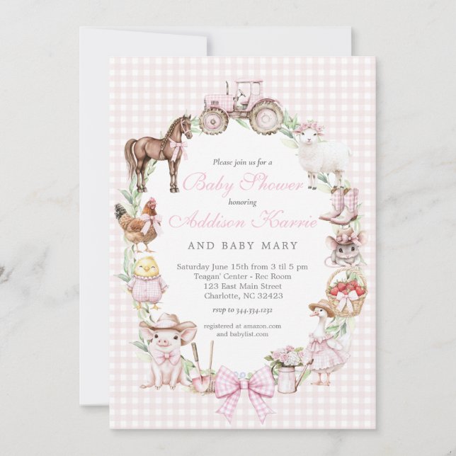 Convites Pink Farm Baby Shower invitation (Frente)