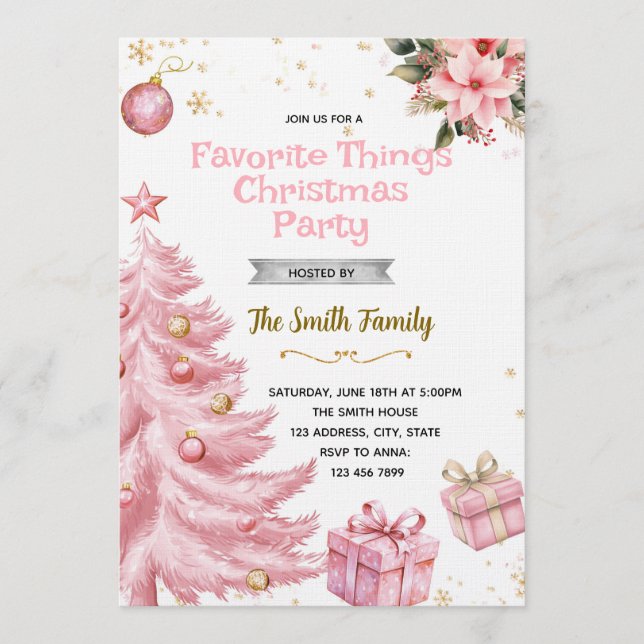 Convites Pink Favorite Things Party Invitation (Frente)