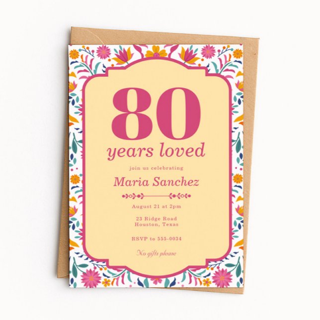 Convites Pink Fiesta 80 Years Loved Birthday Party (Criador carregado)