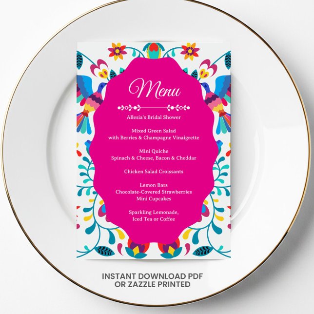 Convites Pink Fiesta Floral Bridal Shower Menu (Criador carregado)