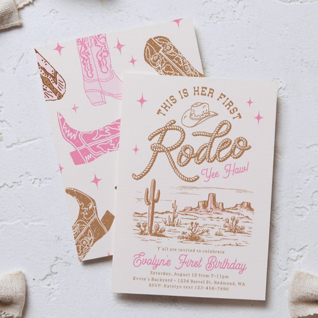 Convites Pink First Rodeo Invitation  (Criador carregado)