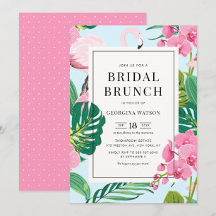 Convites Pink Flamingo e Orquídeas Brunch Tropical de Noiva