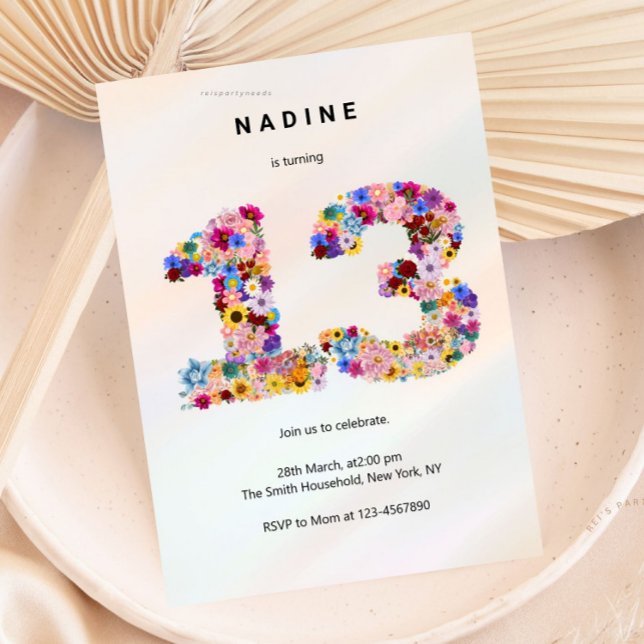 Convites Pink Floral 13th Birthday Garden Spring Wildflower (boho soft pink floral, flower arrangement, invitation invite, cute unique girly, elegant modern, bir)