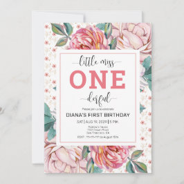 Convites Pink Floral 1st Birthday Invitation