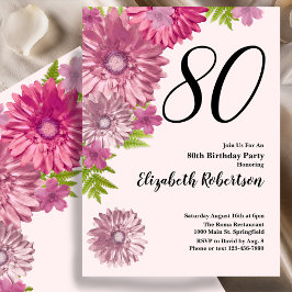 Convites Pink Floral 80th Birthday Invitation in Blush Pink