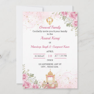 Convites Pink Floral Anand Karaj Invitation card