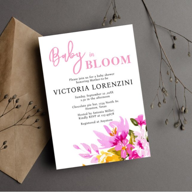 Convites Pink Floral Baby in Bloom Baby Shower Invitation (Criador carregado)
